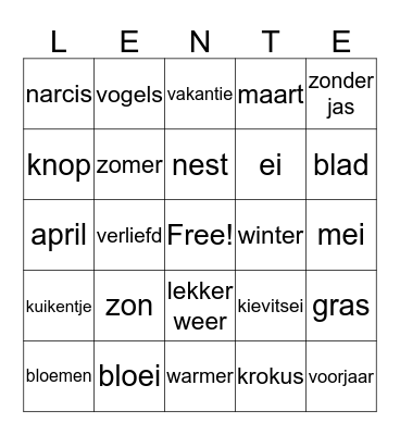 LENTE Bingo Card