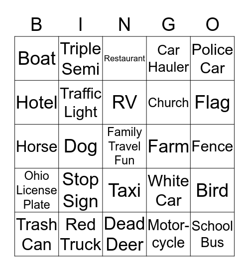 Travel Bingo Card