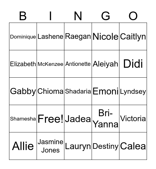 Sister Bingo Card