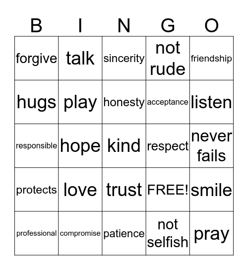 LOVE DEFINED Bingo Card