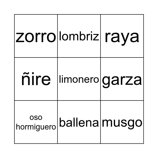 SERES VIVOS Bingo Card