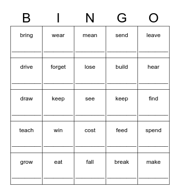 Past Simple Bingo Card