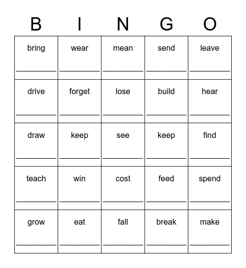 Past Simple Bingo Card