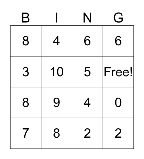 Number Bing ! Bingo Card