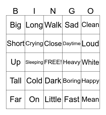 Oppisites Bingo Card