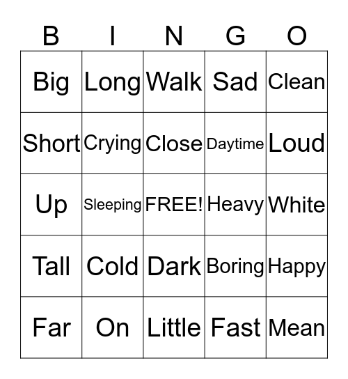 Oppisites Bingo Card