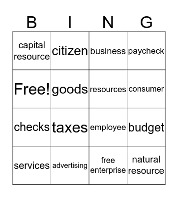 BizTown Bingo Card