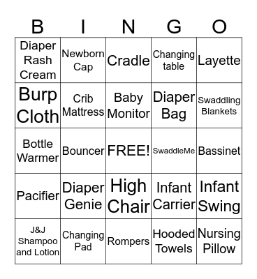 Baby Shower Bingo Card