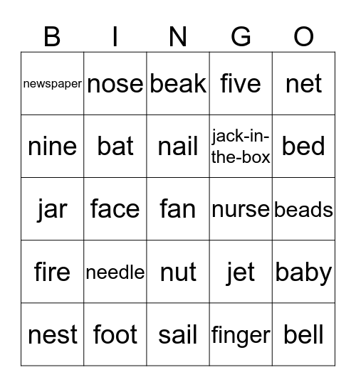 Phonics A  Bingo Card