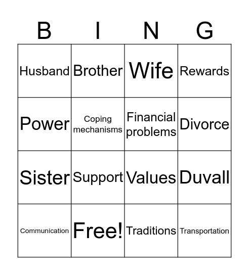 Family with School Children Bingo Card