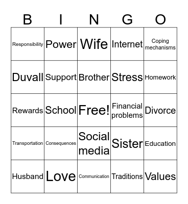 Family with School Children Bingo Card