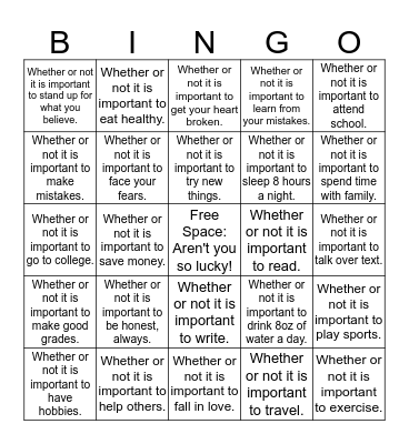 Thesis Bingo Card