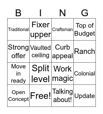 House Hunters Bingo Card