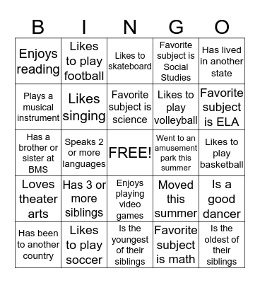 Get to Know You BINGO Card