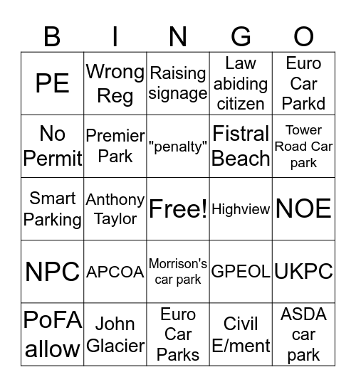 POPLA BINGO Card