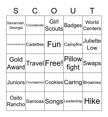 Girl Scout BINGO! Bingo Card