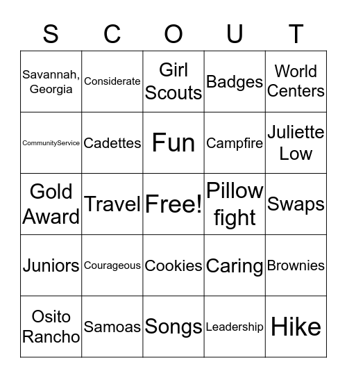 Girl Scout BINGO! Bingo Card