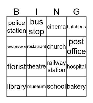 places in a town Bingo Card