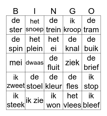 Woordbingo Card