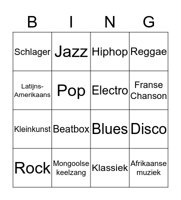 Muziekbingo - Meester Jeroen Bingo Card