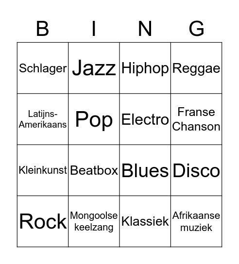 Muziekbingo - Meester Jeroen Bingo Card