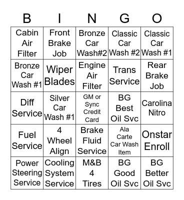 Service Bingo 10/30-11/3 Bingo Card