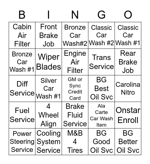 Service Bingo 10/30-11/3 Bingo Card