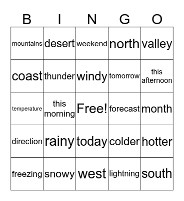 Weather Bingo Card