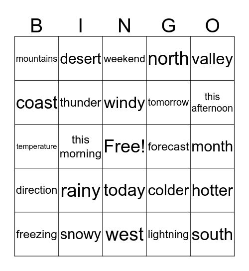 Weather Bingo Card