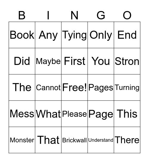 The Monster at the End of this Book  Bingo Card