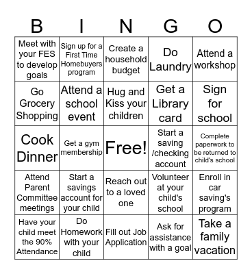 Goal Bingo Card
