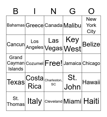 Where in the World Have Jess & Andy Been? Bingo Card
