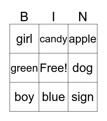 ASL Bingo Card