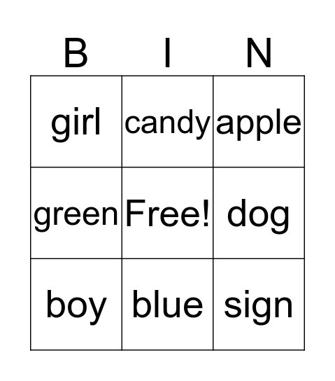 ASL Bingo Card