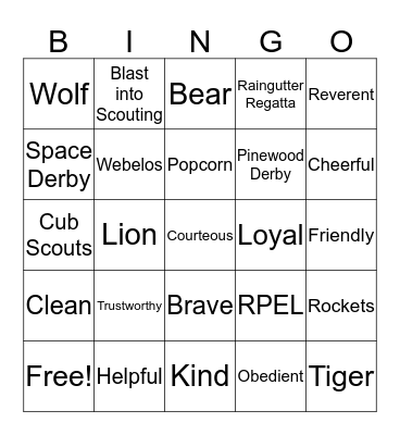 Cub Scout Pack 4051 Bingo Card