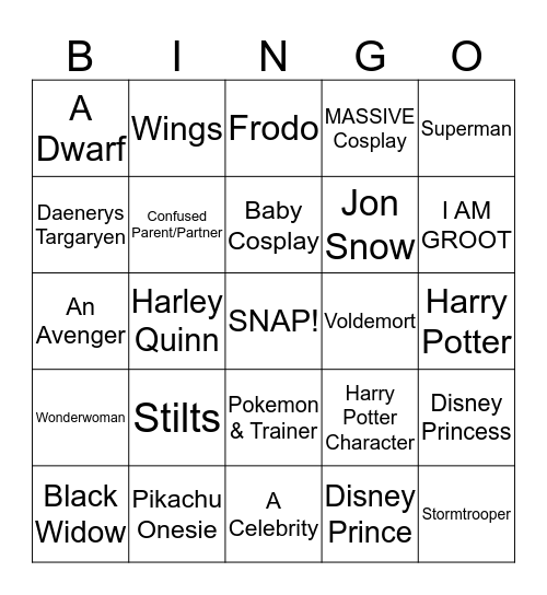 London Comic Con 2017! Bingo Card