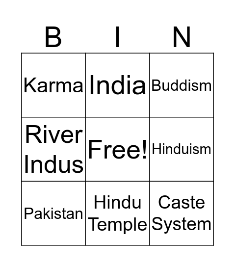 Ancient India Bingo Card