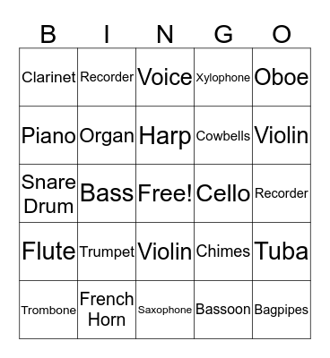 Instrument Bingo Card