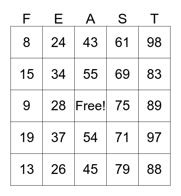 THANKSGIVING BINGO Card