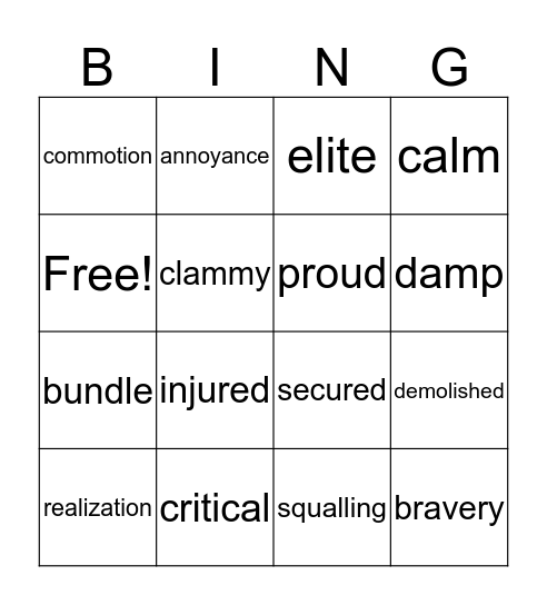 Vocabulary-Pages 222-223 Bingo Card