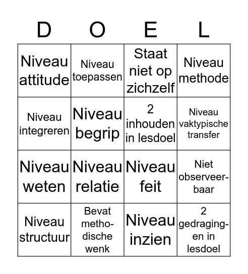 Lesdoelen BINGO Card