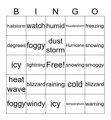 Spelling Words Bingo Card