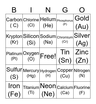 Chemistry Bingo Card