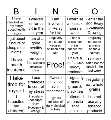 Reduce Breast Cancer Bingo Card