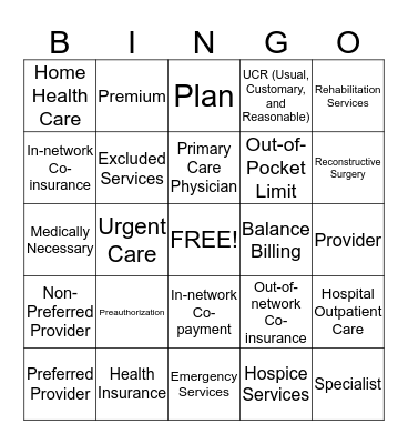Health Coverage Terms  Bingo Card