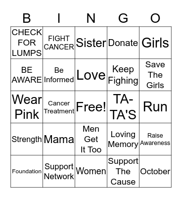 Breast Cancer Aware Bingo Card