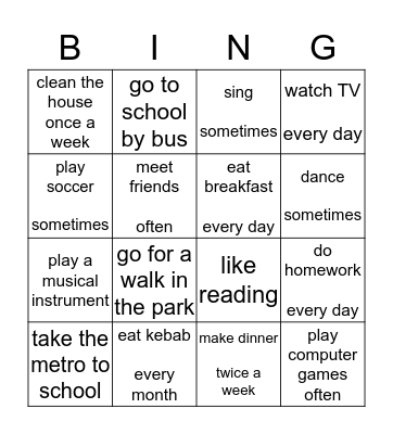 HABITS, LEISURE ACTIVITIES Bingo Card