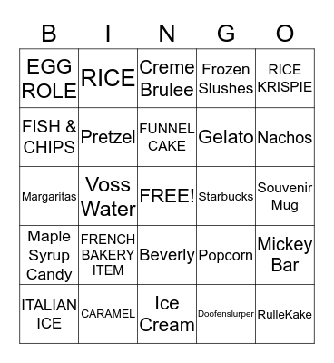 EPCOT Bingo Card