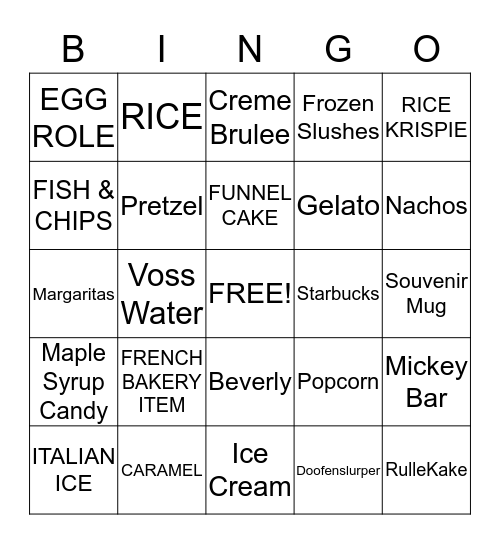 EPCOT Bingo Card