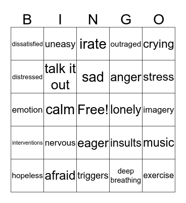 ANGER MANAGEMENT Bingo Card